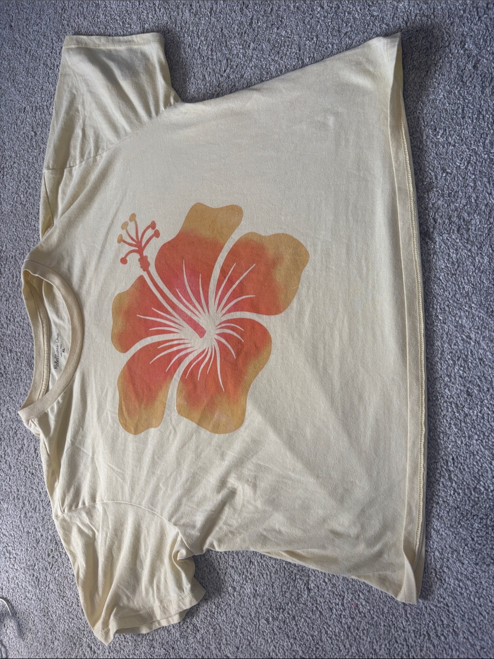 Rebellious One Cream Short Sleeve Tee with Orange-Pink Hibiscus